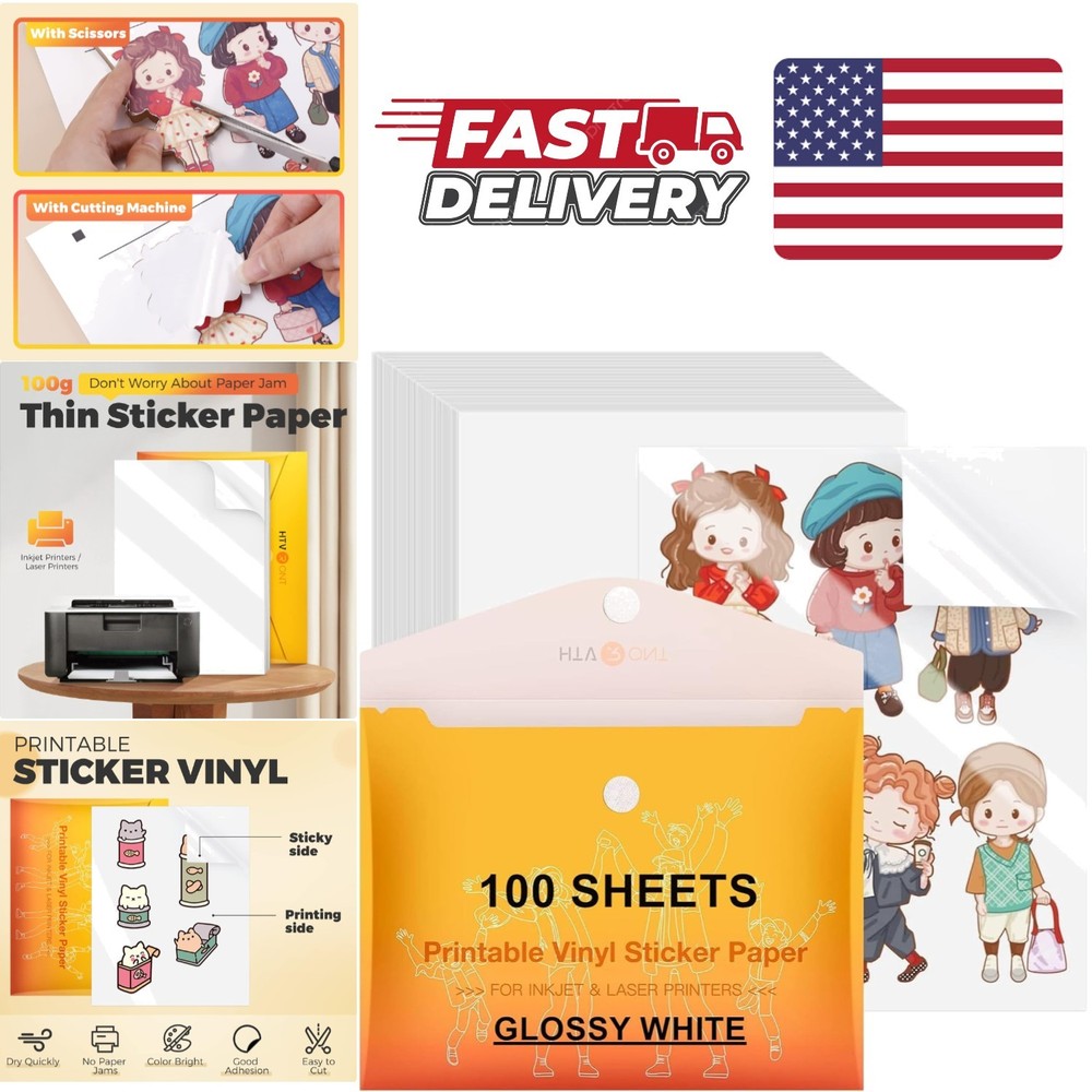Versatile Printable Vinyl Sticker Paper 100 Sheets Glossy for Indoor Outdoor Use