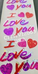HAMBLY STUDIOS PRISMATIC / GLITTER STICKERS * I LOVE YOU * HEARTS * VINTAGE RARE
