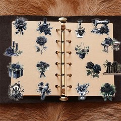 50Pcs Transparent Gothic Black Rose Stickers for Scrapbooking PET Nature B