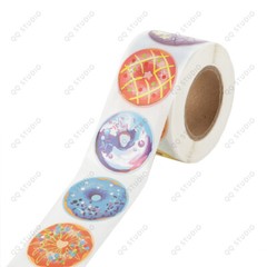 500pcs 1.5in 8 Designs Sweet Donut Stickers Round Shaped Chrome Paper For Bakery