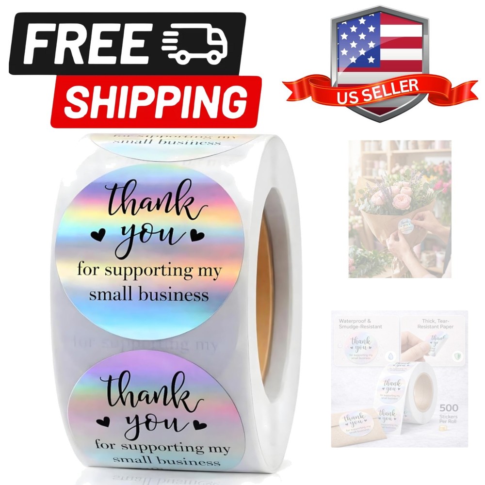 500 PCS Holographic Thank You for Supporting My Small Business Stickers – 1.5…