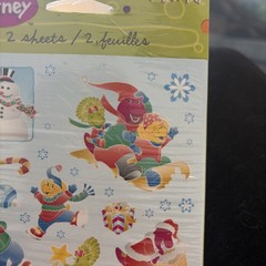 Vintage Barney Christmas Stickers 2001 American Greetings 2 Sheets Winter Snow
