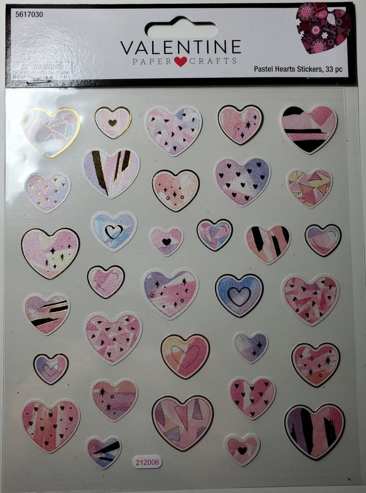Pastel Heart Stickers w/gold foil accents. 33 stickers Valentine Paper Crafts💗