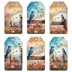 Set Red Cardinal Blue Birds Tags Junk Journal Scrapbook Choose A Set