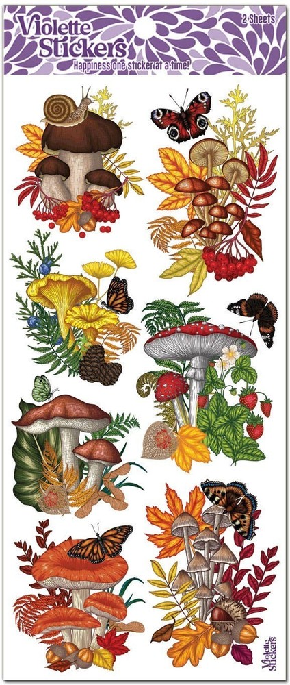 Violette Stickers – Mushrooms – 2 Mushroom Terrarium Sticker Sheets – Scrapbooks
