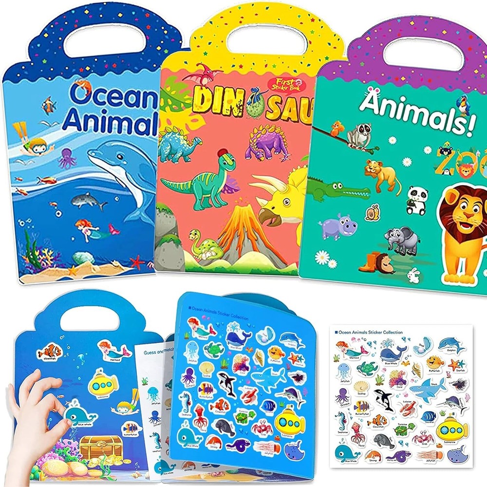 Reusable Sticker Books for Kids 3 Sets Travel Removable Toddler Sticker Books…