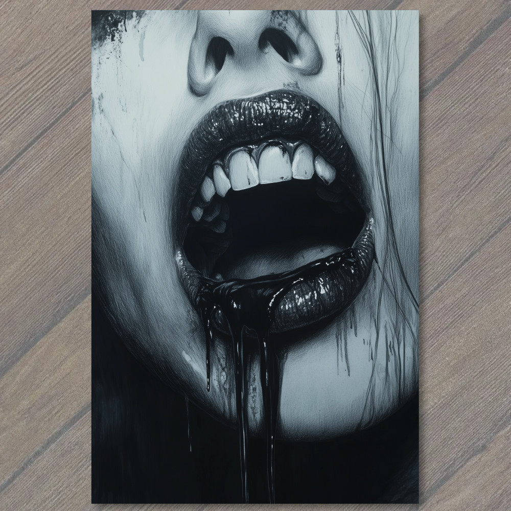 STICKER Woman Surreal Creepy Open Mouth Dripping Liquid Horror Close-Up Dark