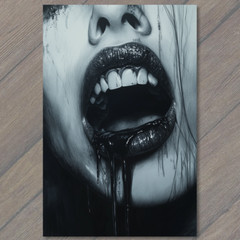 STICKER Woman Surreal Creepy Open Mouth Dripping Liquid Horror Close-Up Dark