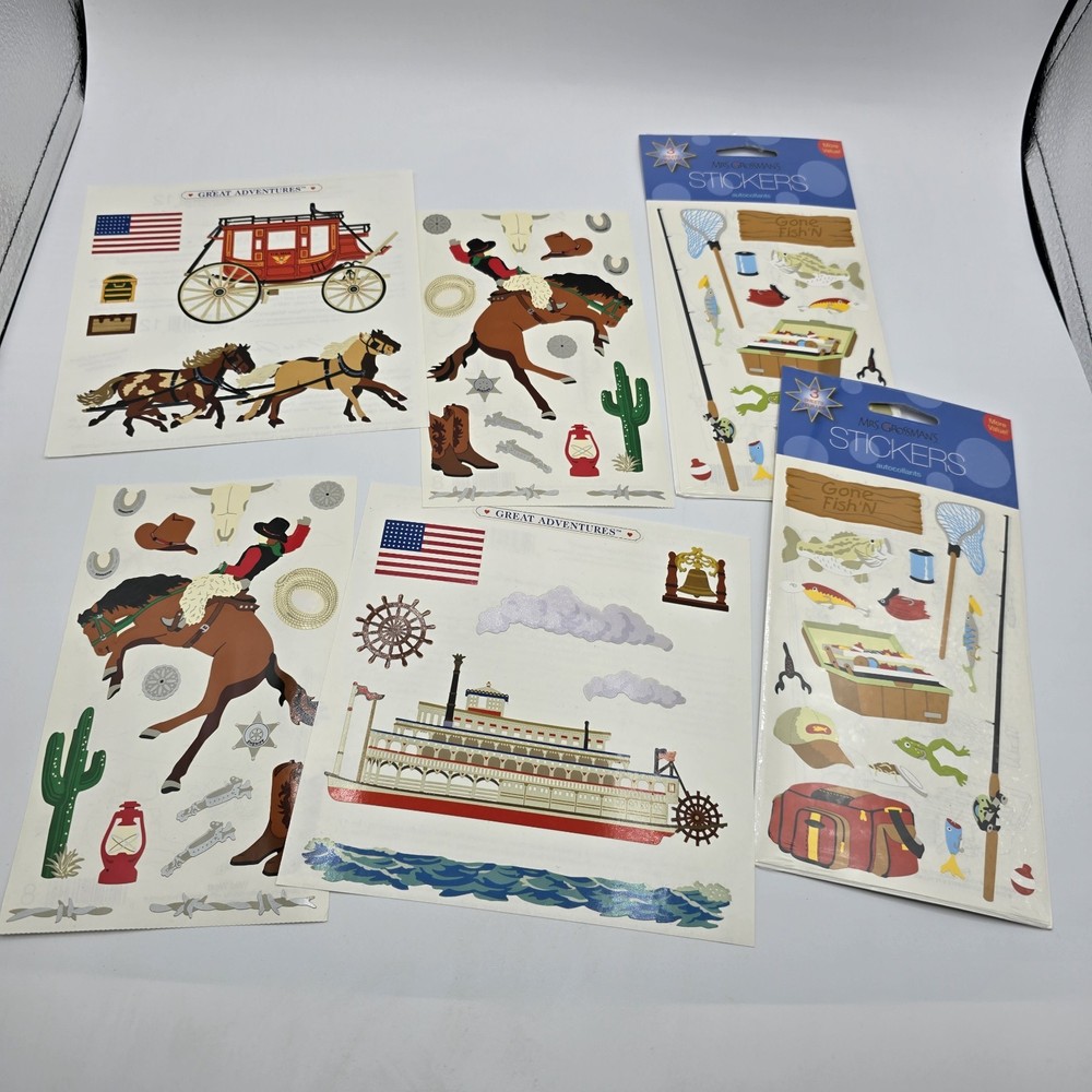Vtg Mrs. Grossmans Stickers Cowboys Fishing Ship Western