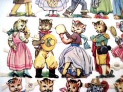 Sweet 1950’s PZB Die Cuts of Darling Cats Dressed in Human Costumes *