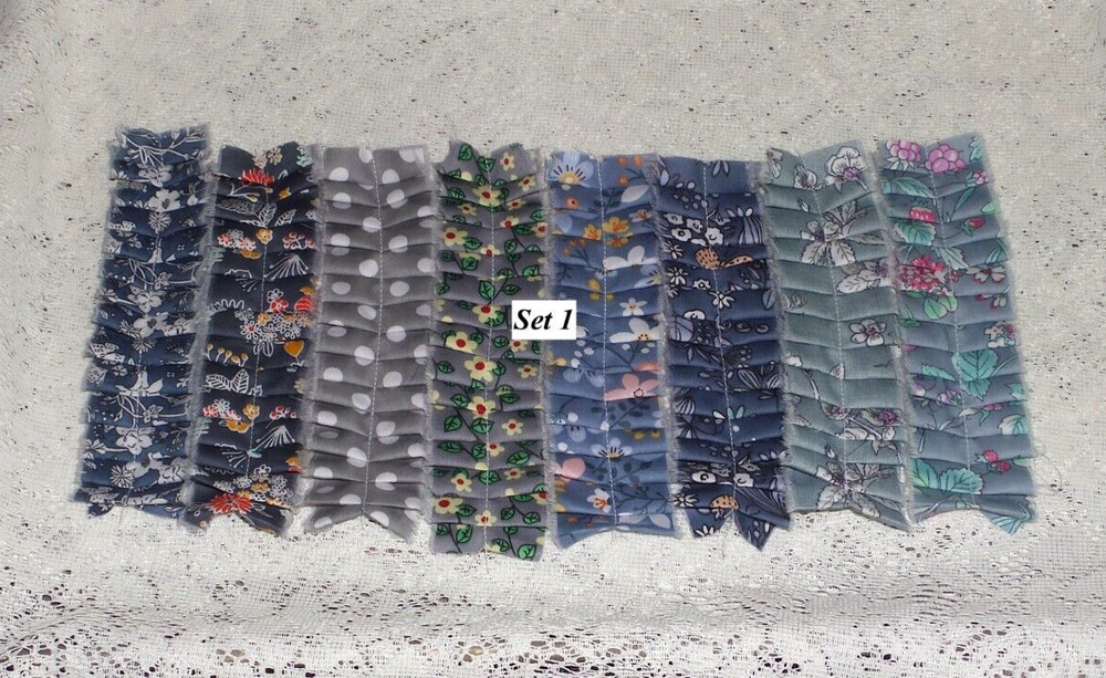 LOT of 8 SEWN Floral Fabric Ruffles For Junk Journals Scrapbook Pockets Tucks