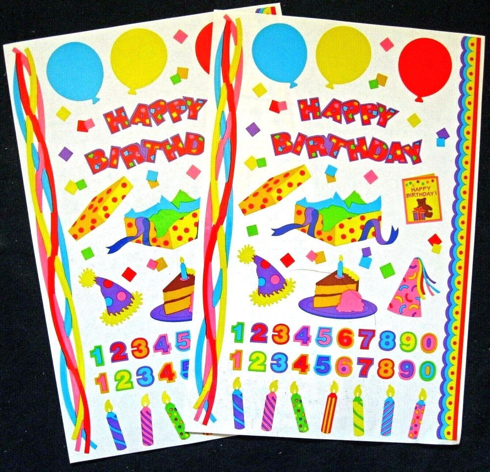 Mrs Grossman Two Vintage Giant 6×9″ ‘Birthday’ Sticker Sheets (c-2001)