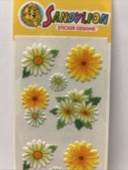 Vintage Sandylion FUZZY Flowers Yellow White Daisy Scrapbook Sticker Sealed Pack