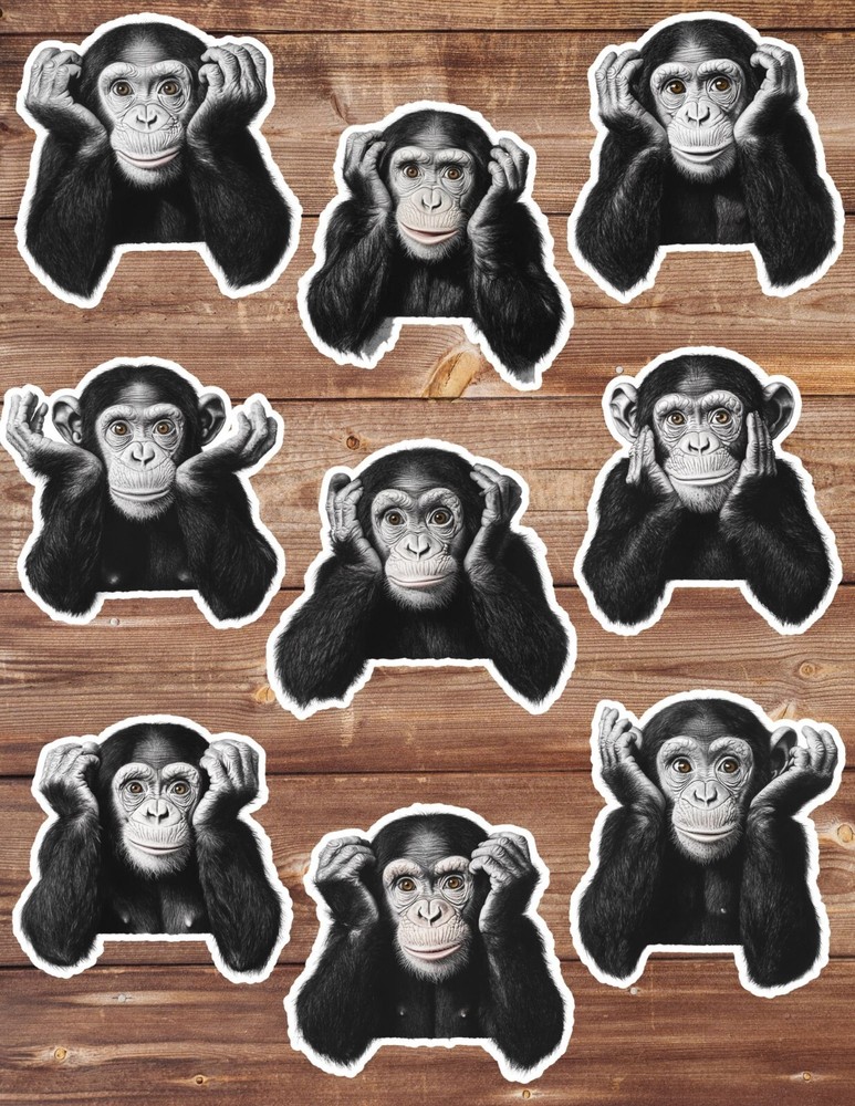 Monkey Hands on Head Die Cut Vinyl Stickers Set Scrapbooking Laptop Water Bottle