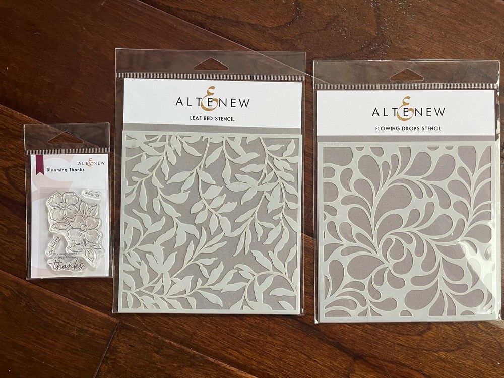 Altenew Stencils: Leaf Bed, Flowing Drops & Blooming Thanks stamp set