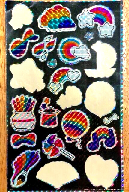 Rare MARK 1 ~ Prismatic Rainbow Lg. Sticker Sheet Clouds, Stars~Morgan, INC 1983