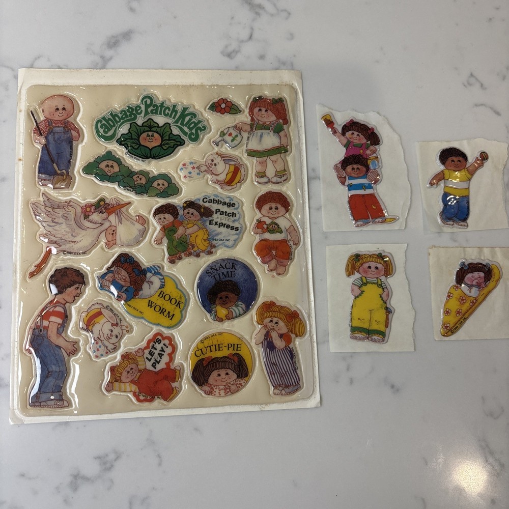 VTG 1980s Cabbage Patch Kids Puffy Stickers Sheet + 4 separate Multicolor Dolls