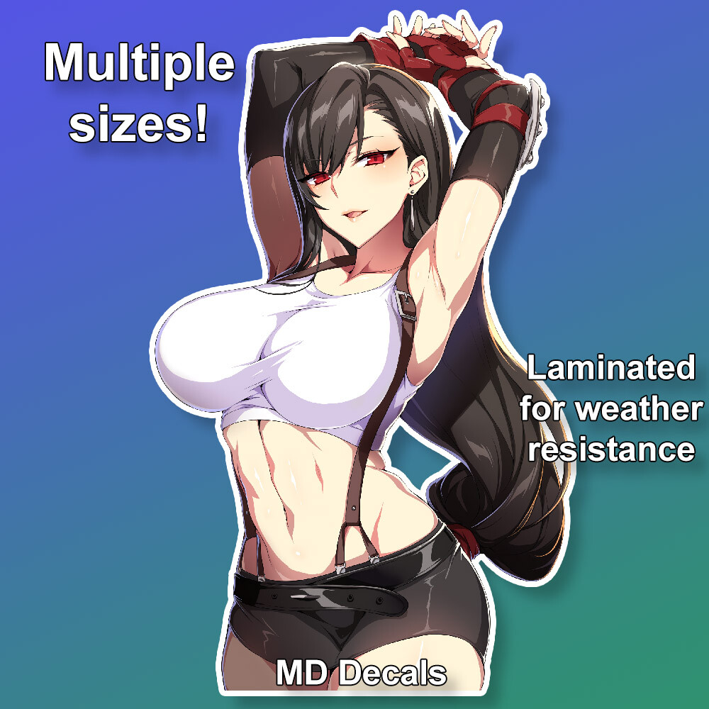 Tifa Lockhart FF7 sticker, anime girl laminated glossy vinyl waterproof
