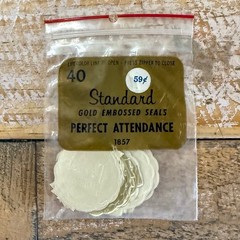 Vintage Perfect Attendance Seals Gold Metallic Standard Publishing USA Ephemera