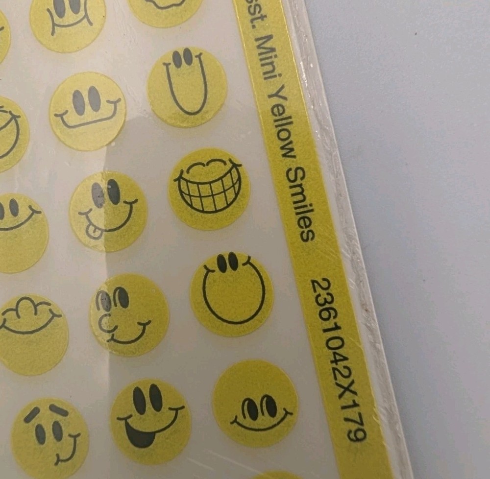 Vintage 1992 Pioneer Mini Yellow Smiley Face Sticker Pack Of 4 Sheets Unopened