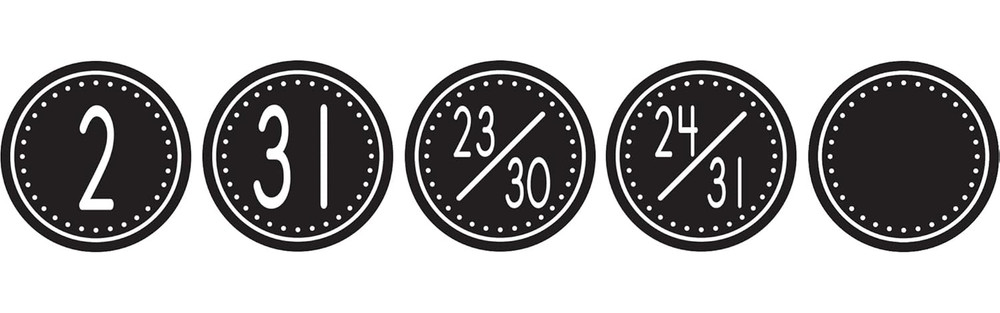 Calendar Days Pack Black and White Crazy Circles Reusable Charts 36 Pieces