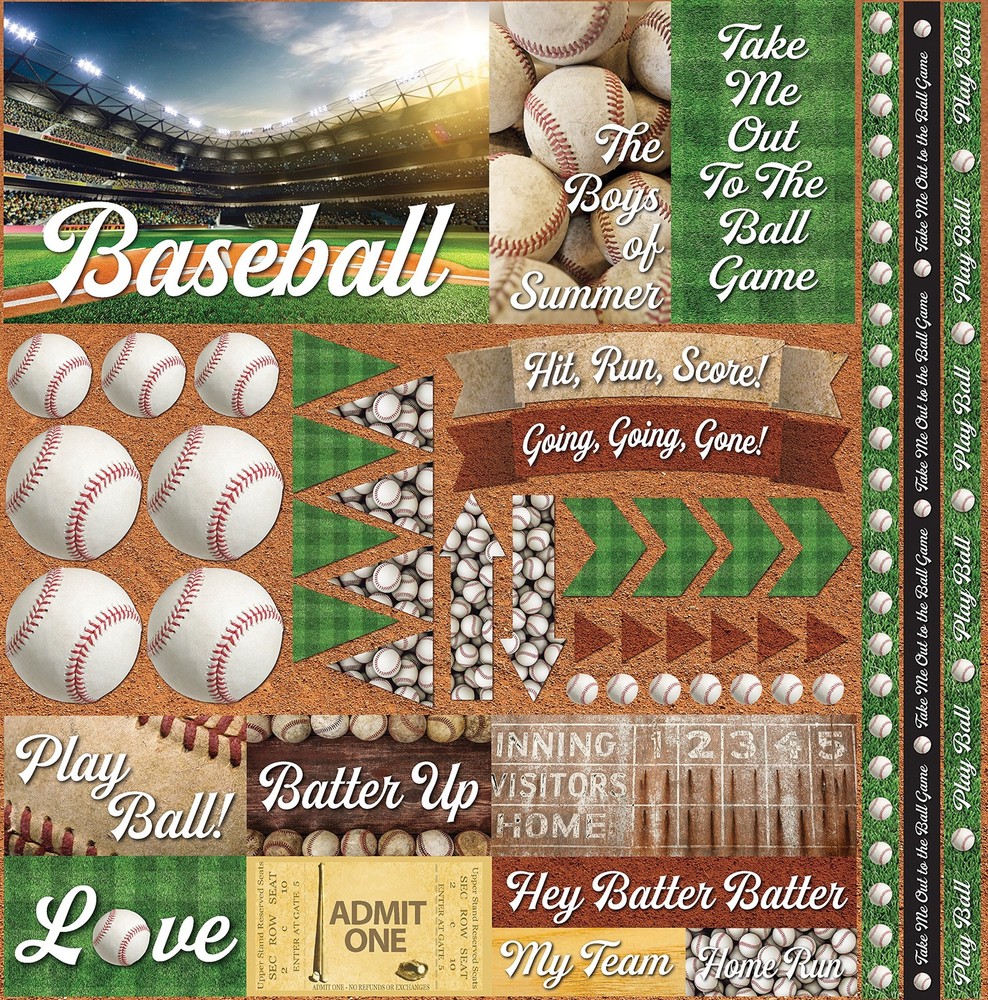 Reminisce BSB-102 Baseball 2 Elements Stickers 12″X12″ 12×12 inches, Red