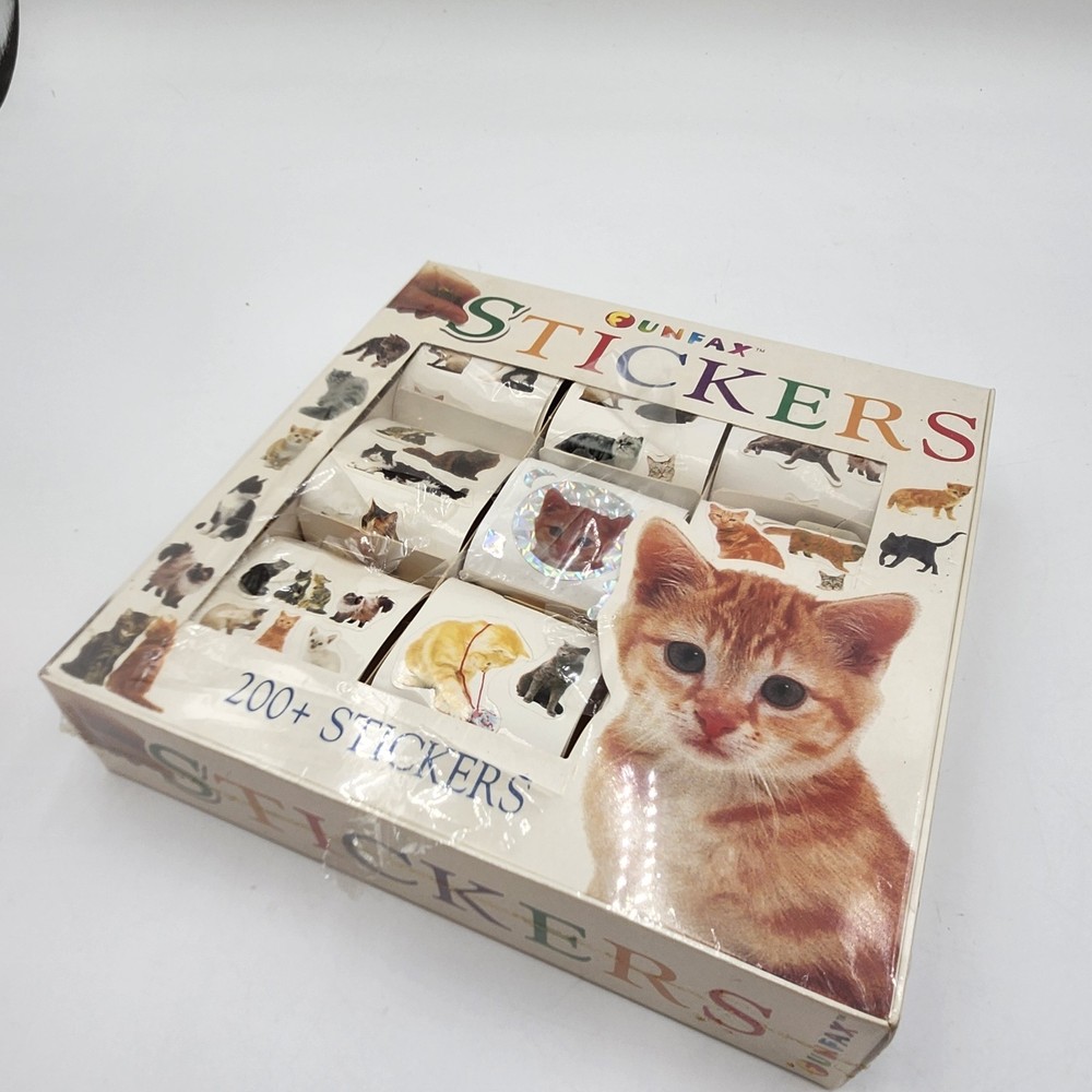 Vintage new Roll of Cat Kitten Stickers NOS Funfax box 1995
