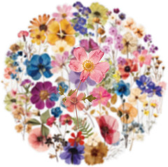 50PCS Transparent Flora Scrapbook Stickers, Vintage Aesthetic Flowers Sticker fo