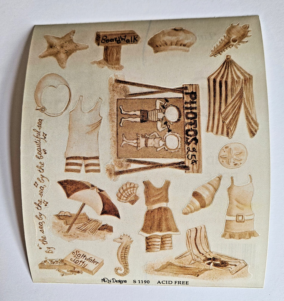 Vtg NRN Designs Timeless Treasures Sepia-Toned BEACH 5″x6″ Stickers Nostalgia