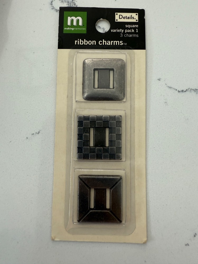 Making Memories Details Square Variety Pack 1 Ribbon Charms 3PC Scrapbooking Art