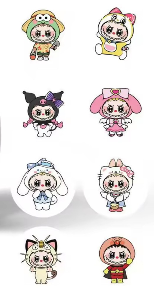 500 pcs Sticker Seals Roll Assorted Labubu In Sanrio Costume Self Adhesive NEW