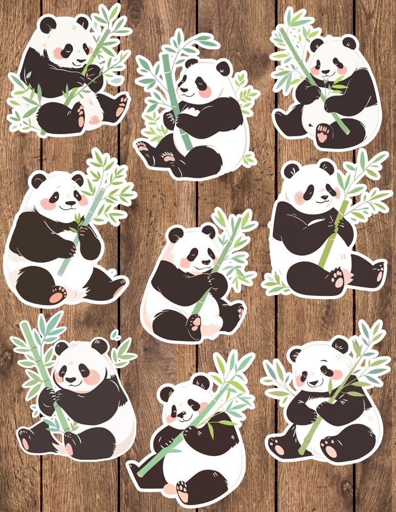 Panda Bamboo Die Cut Vinyl Stickers Set Scrapbooking Laptop Waterbottle