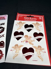 Vintage Eureka Shiny Foil Valentines Day Stickers Lips Hearts Cupids