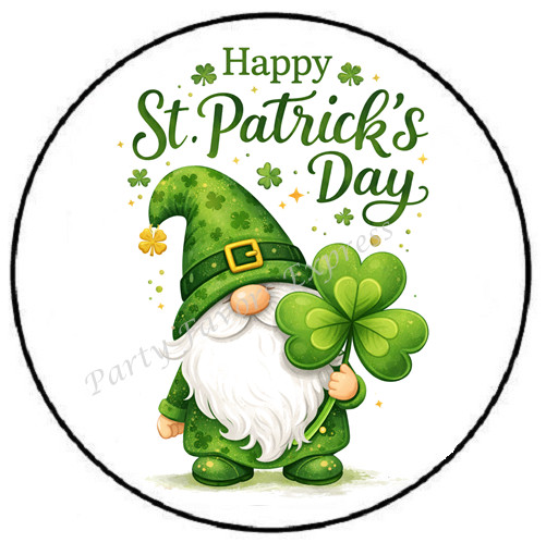 HAPPY ST PATRICKS DAY GNOME SHAMROCK ENVELOPE SEALS LABELS STICKERS PARTY FAVORS