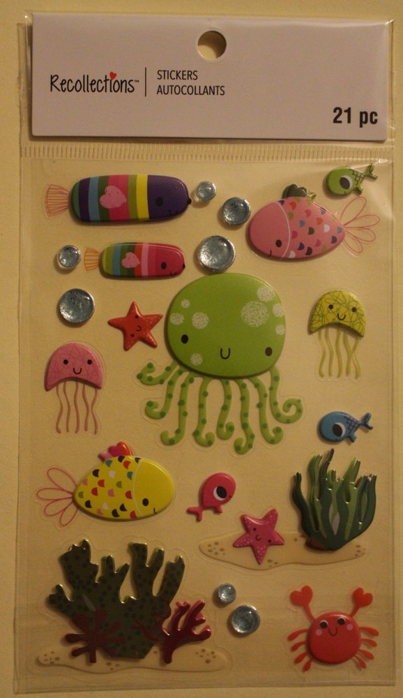 New Recollections scrapbook stickers UNDERWATER ANIMALS octopus jellyfish crab