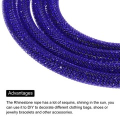 6mm x 120cm Rhinestone Rope Crystal Rope Black Mesh Dark Blue Diamond