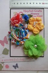 GREEN RED BLUE YELLOW MIXED-Fabric Organza Flowers 15-65mm 5 Flower Pk O5 D NJC