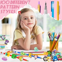 100 Pcs Pencil Topper Decoration,Mixed Style Pen Straw Clips Toppers Charms f…