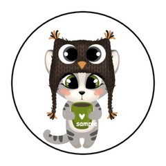 30 CUTE KITTEN IN OWL HAT ENVELOPE SEALS LABELS STICKERS 1.5″ ROUND CAT