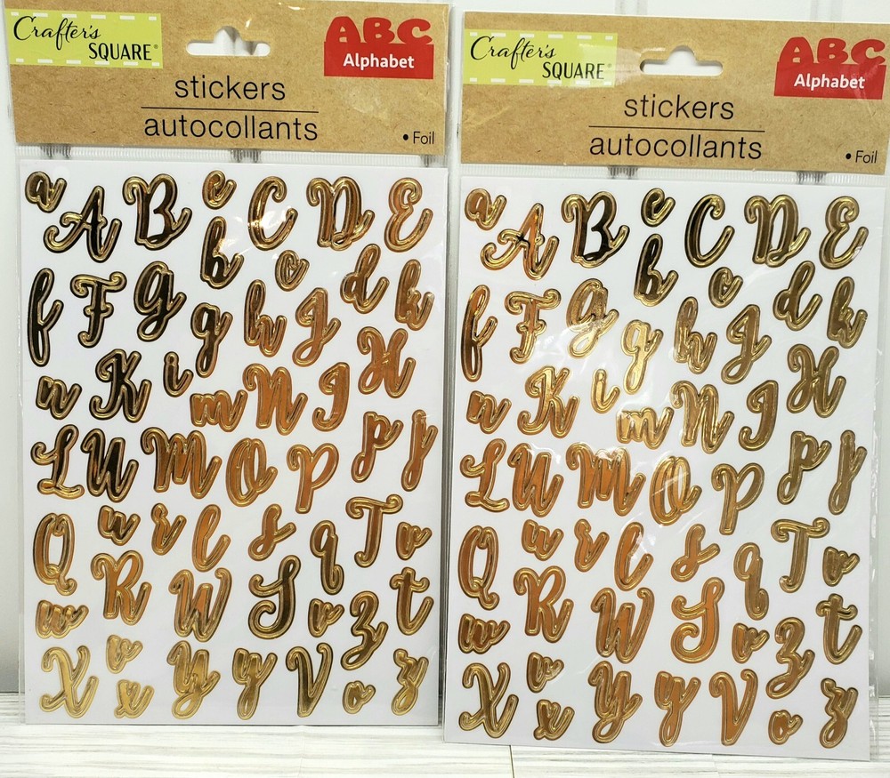 2 Gold Foil Upper Lower Case Script Alphabet ABCS Stickers Crafters Square