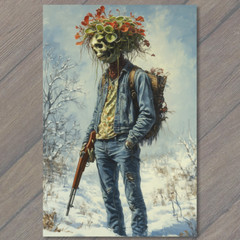 STICKER Skull Soldier Armed Rifle Winter Floral Head Denim Creepy Goth Spooky