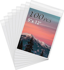 Acid-Free Picture Sleeves, 100Pack Crystal Clear Storage Bags for 9X12 Art Print