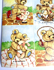 2 Vtg Sticker Sheets 1989 Gibson Teddy Bear Playing Outside Cute Animals USA