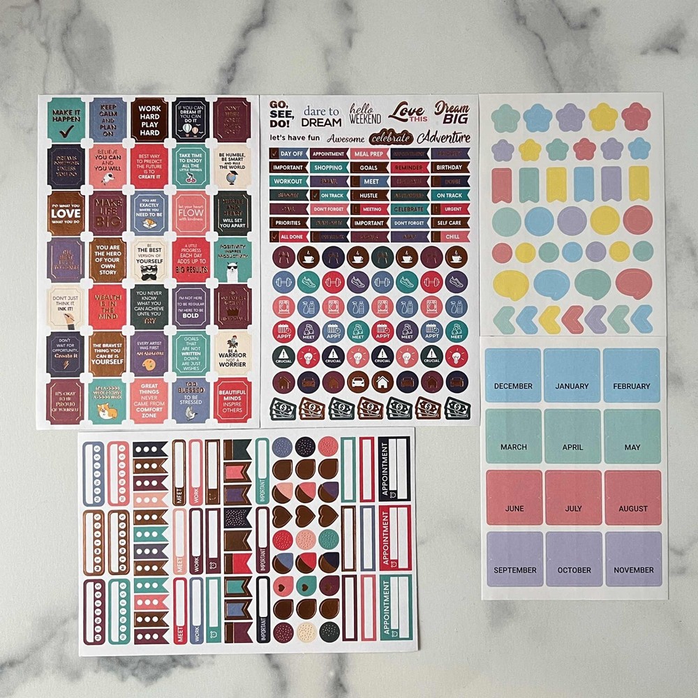 Assorted Planner Stickers-Labels – Motivational, months, appointments, icons.