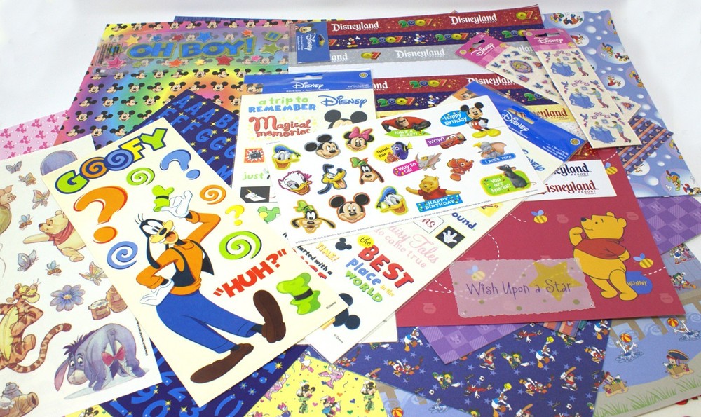 Disney & Mickey Mouse Themed Scrapbook Craft Lot – 12 x 12 Papers and Stickers