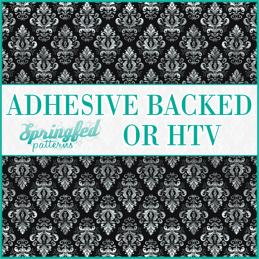 Black & Silver Pattern #4 DAMASK PATTERN Adhesive Vinyl or HTV Heat Transfer