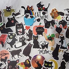 Cartoon Cat Stickers Black Kitty Die Cut Vinyl Decals Scrapbook Journal 100 Pc