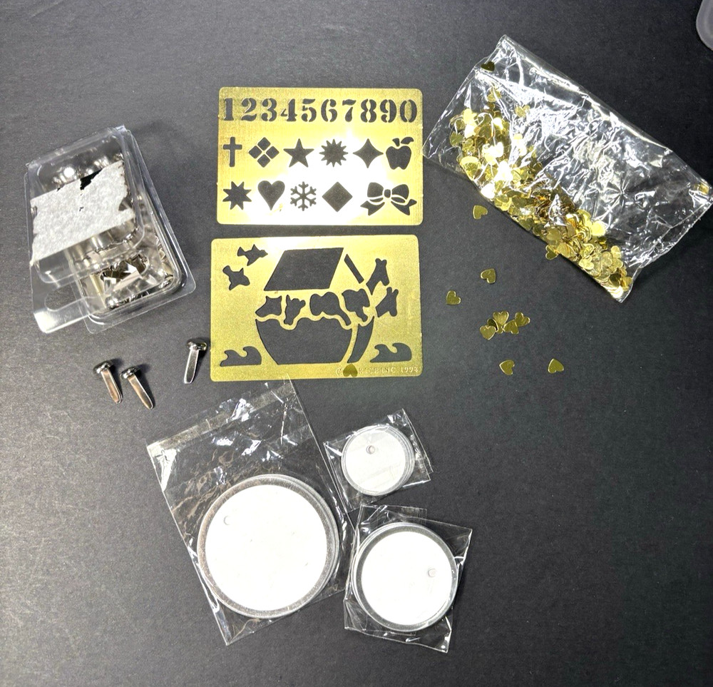 Lot Of Craft & Scrapbooking Supplies: Small Stencils Tags Embellishments Misc