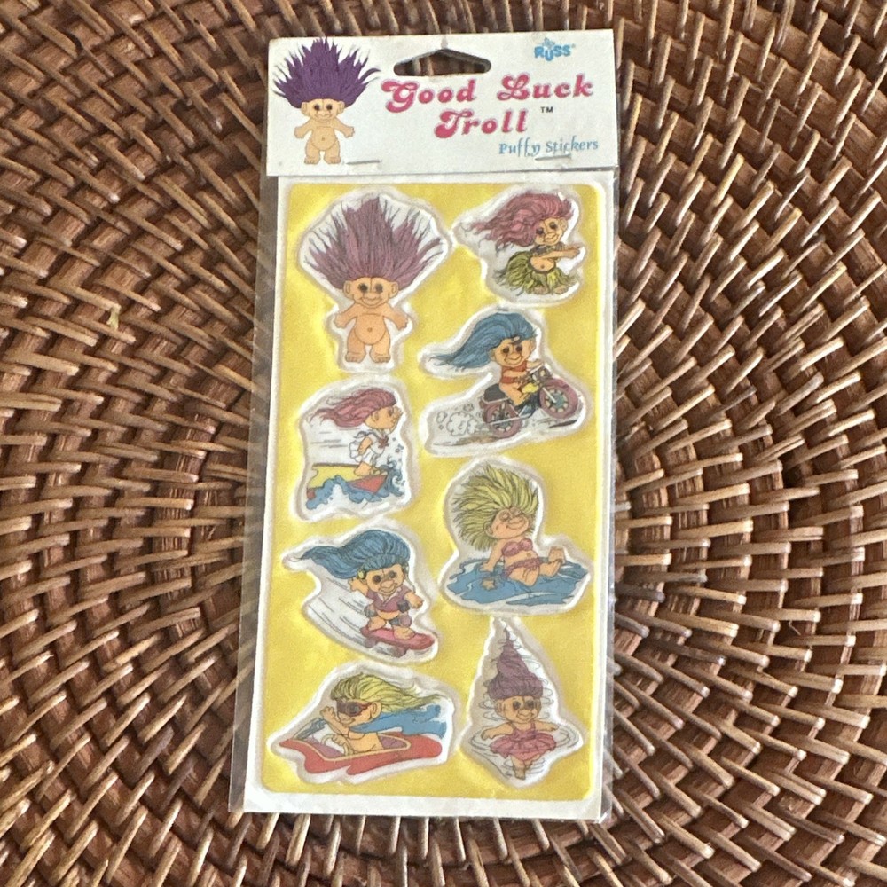 Vintage Russ Good Luck Trolls Puffy Sticker Sheet