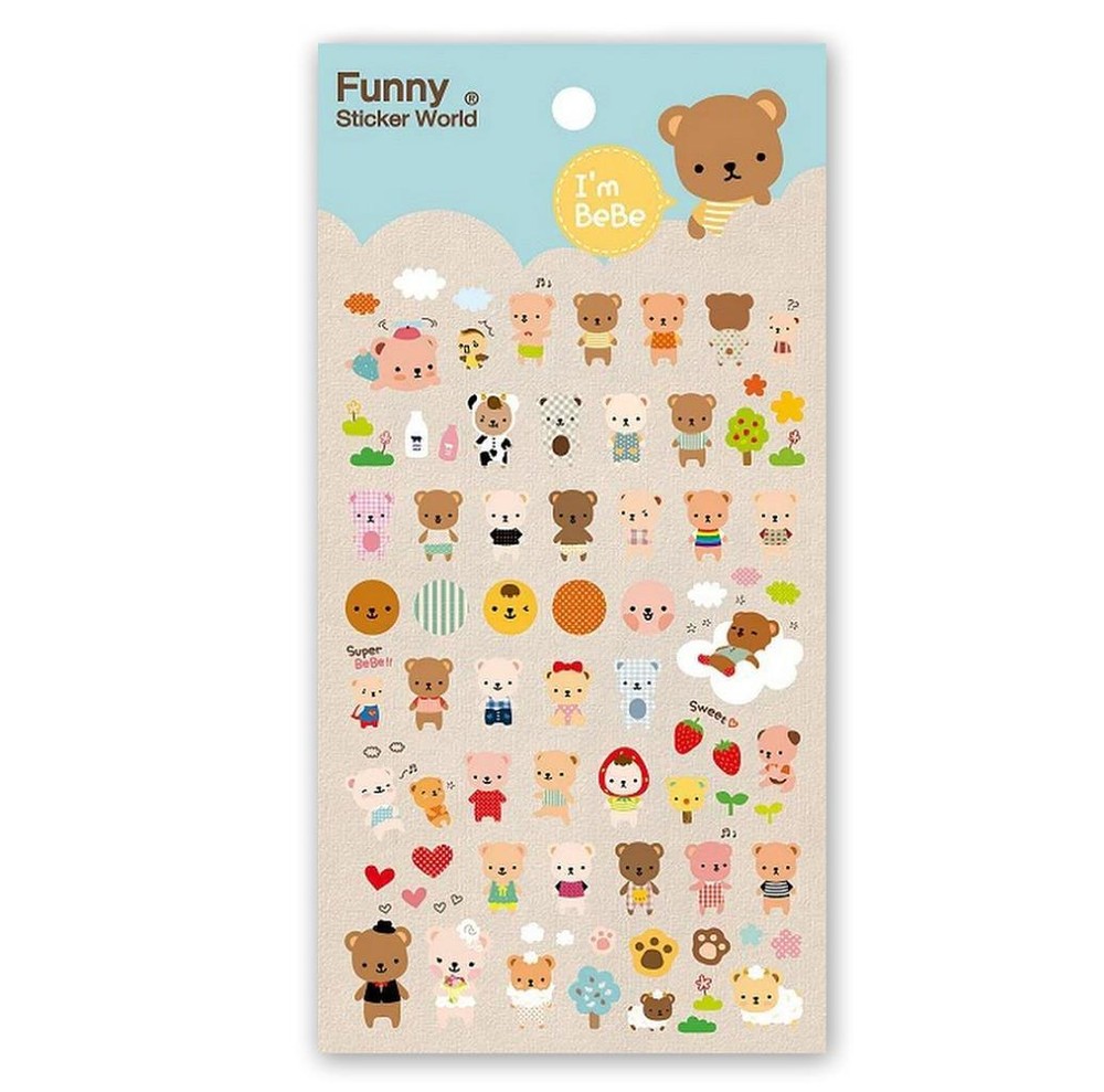 CUTE TEDDY BEAR GEL STICKERS Sheet Animal Craft Kids Scrapbook Sticker Bebe